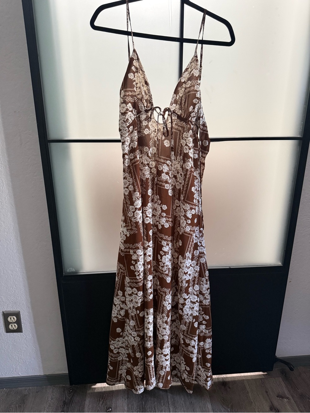 Brown Floral Lace-Accent Maxi Dress